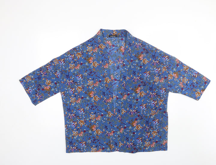 Boohoo Womens Blue V-Neck Floral Polyester Shrug Jumper Size S
