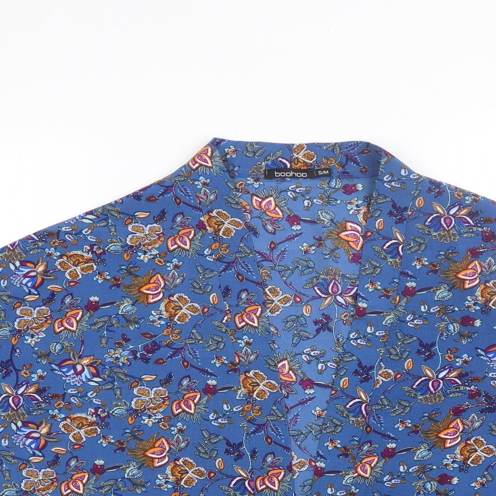 Boohoo Womens Blue V-Neck Floral Polyester Shrug Jumper Size S