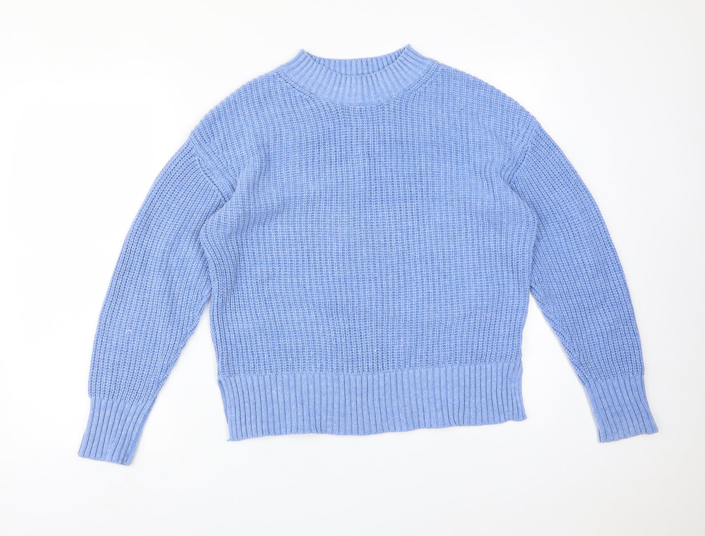 Selected Womens Blue Mock Neck  Cotton Pullover Jumper Size S
