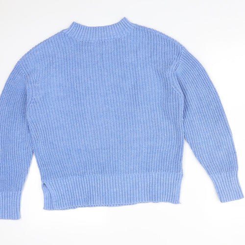 Selected Womens Blue Mock Neck  Cotton Pullover Jumper Size S