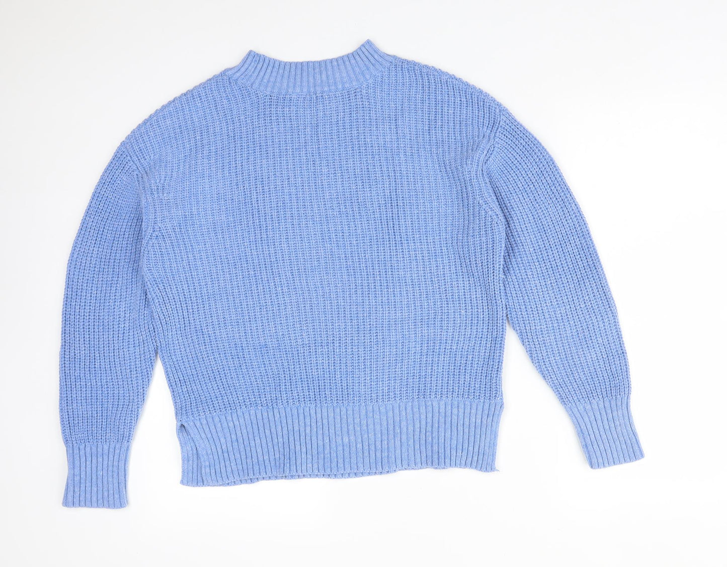 Selected Womens Blue Mock Neck  Cotton Pullover Jumper Size S