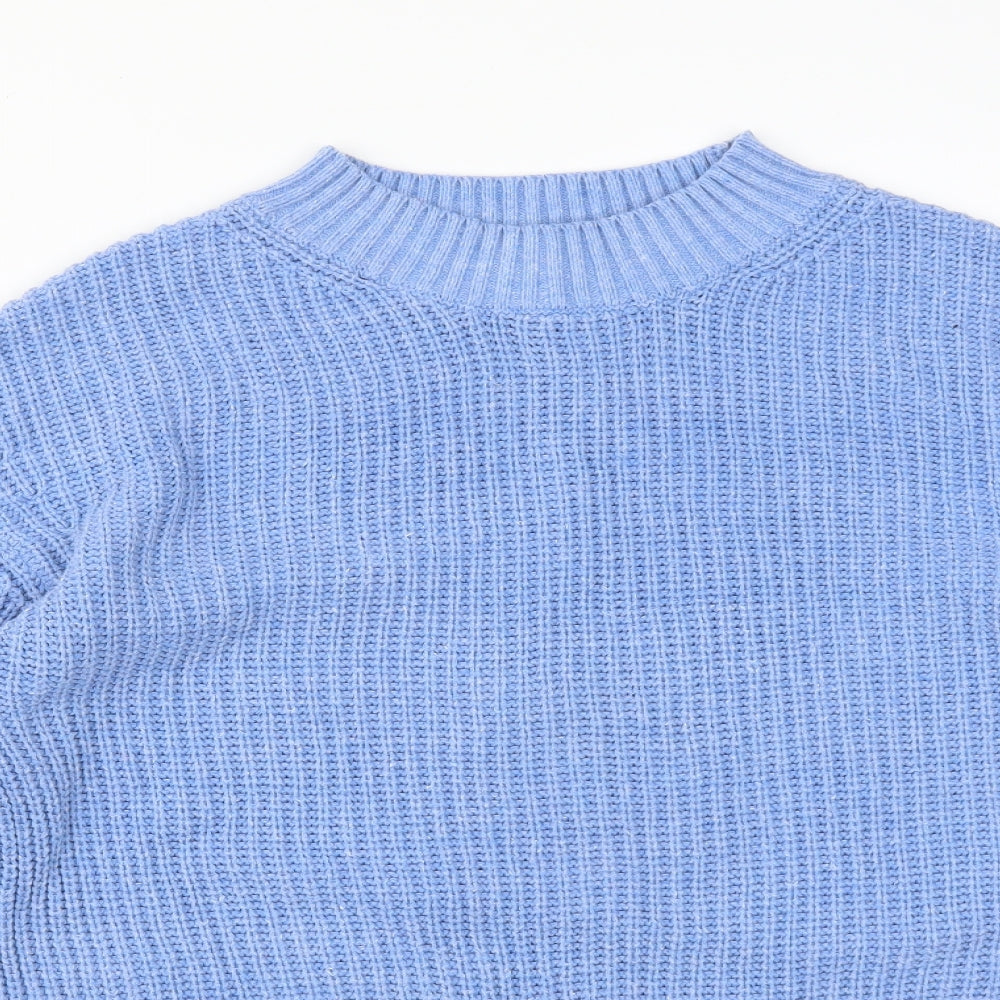 Selected Womens Blue Mock Neck  Cotton Pullover Jumper Size S