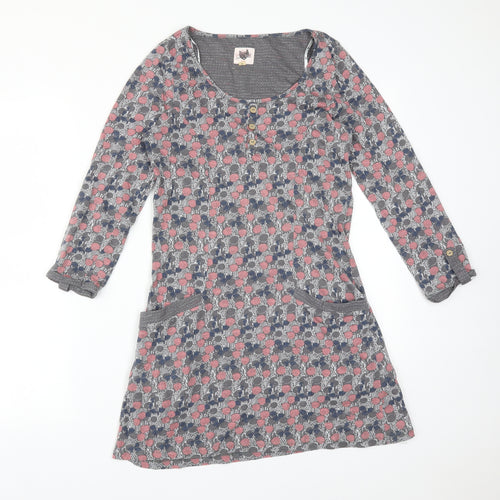 Debenhams Womens Multicoloured Geometric Cotton Basic T-Shirt Size 10 Round Neck