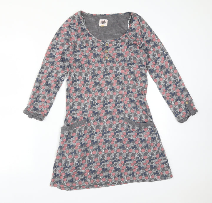 Debenhams Womens Multicoloured Geometric Cotton Basic T-Shirt Size 10 Round Neck