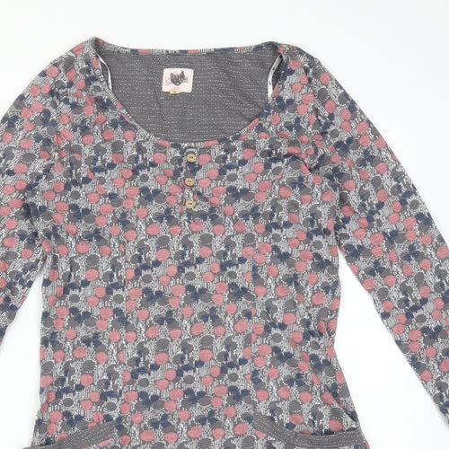 Debenhams Womens Multicoloured Geometric Cotton Basic T-Shirt Size 10 Round Neck