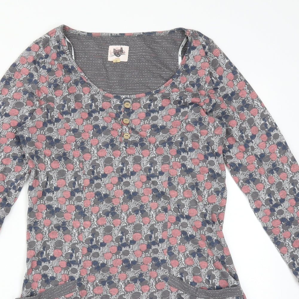 Debenhams Womens Multicoloured Geometric Cotton Basic T-Shirt Size 10 Round Neck
