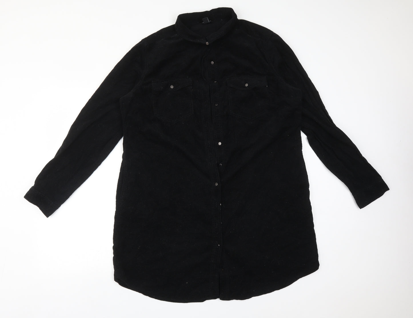New Look Womens Black  Cotton Basic Button-Up Size 16 Collared