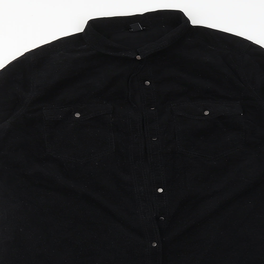New Look Womens Black  Cotton Basic Button-Up Size 16 Collared