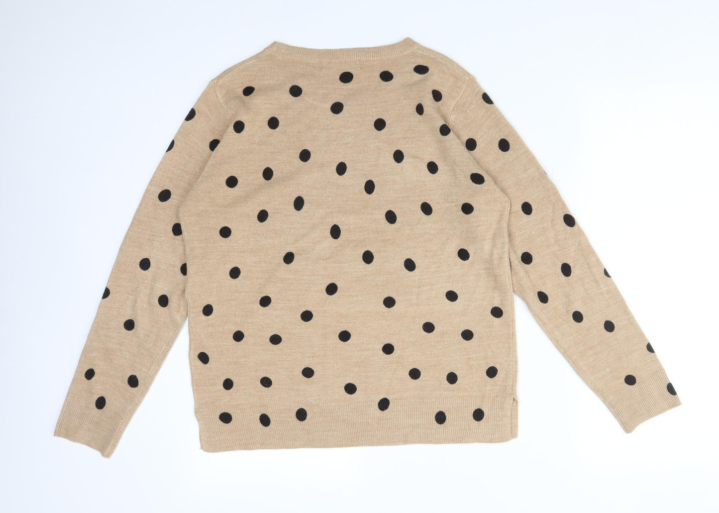 M&S Womens Brown Polka Dot Acrylic Basic T-Shirt Size 14 Crew Neck
