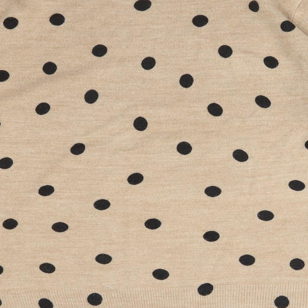 M&S Womens Brown Polka Dot Acrylic Basic T-Shirt Size 14 Crew Neck