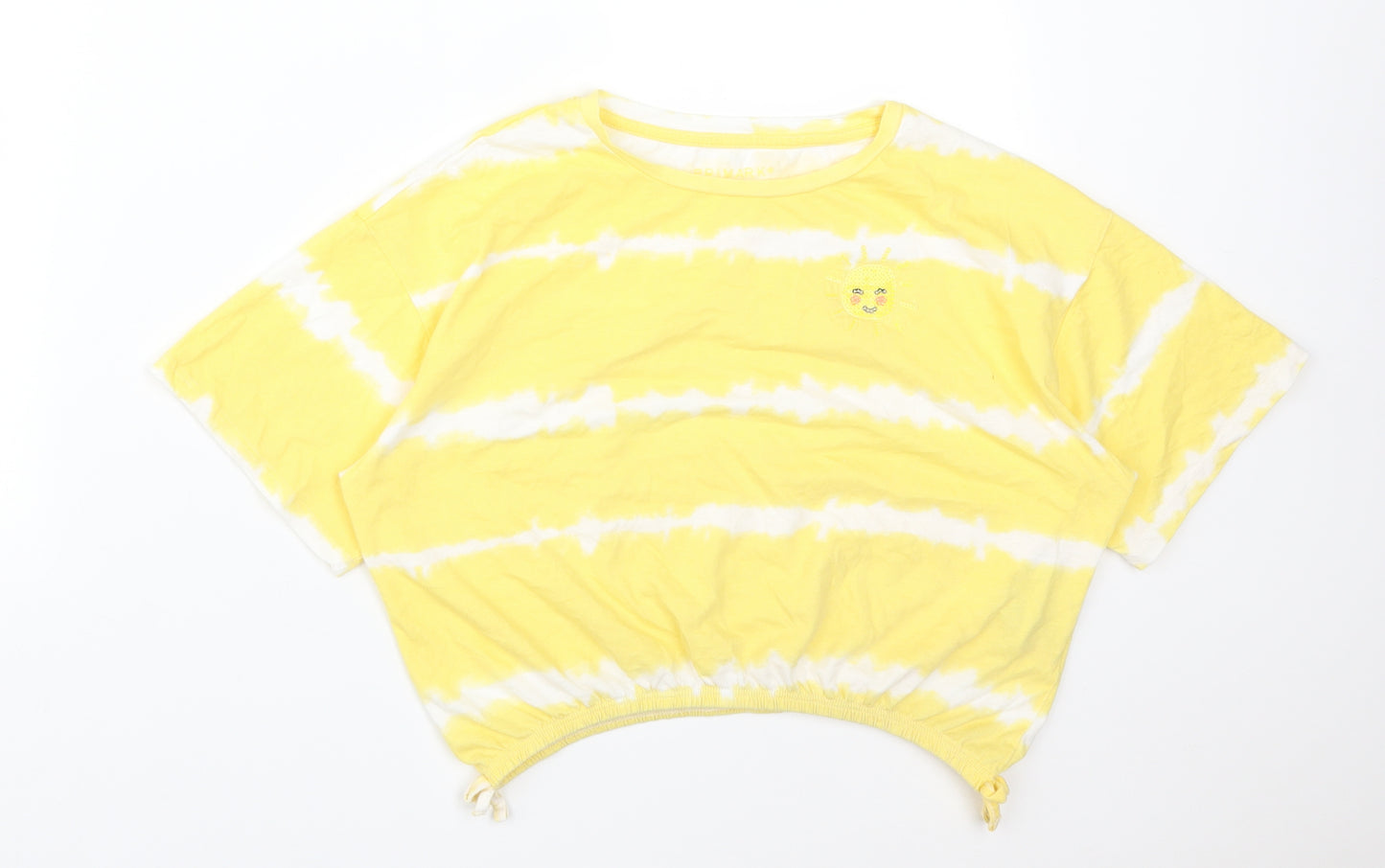 Primark Girls Yellow Striped Cotton Basic T-Shirt Size 9-10 Years Round Neck  - SUNSHINE