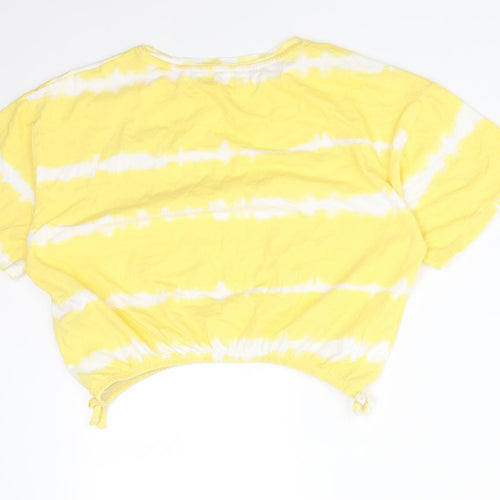 Primark Girls Yellow Striped Cotton Basic T-Shirt Size 9-10 Years Round Neck  - SUNSHINE