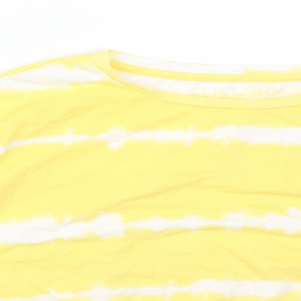 Primark Girls Yellow Striped Cotton Basic T-Shirt Size 9-10 Years Round Neck  - SUNSHINE