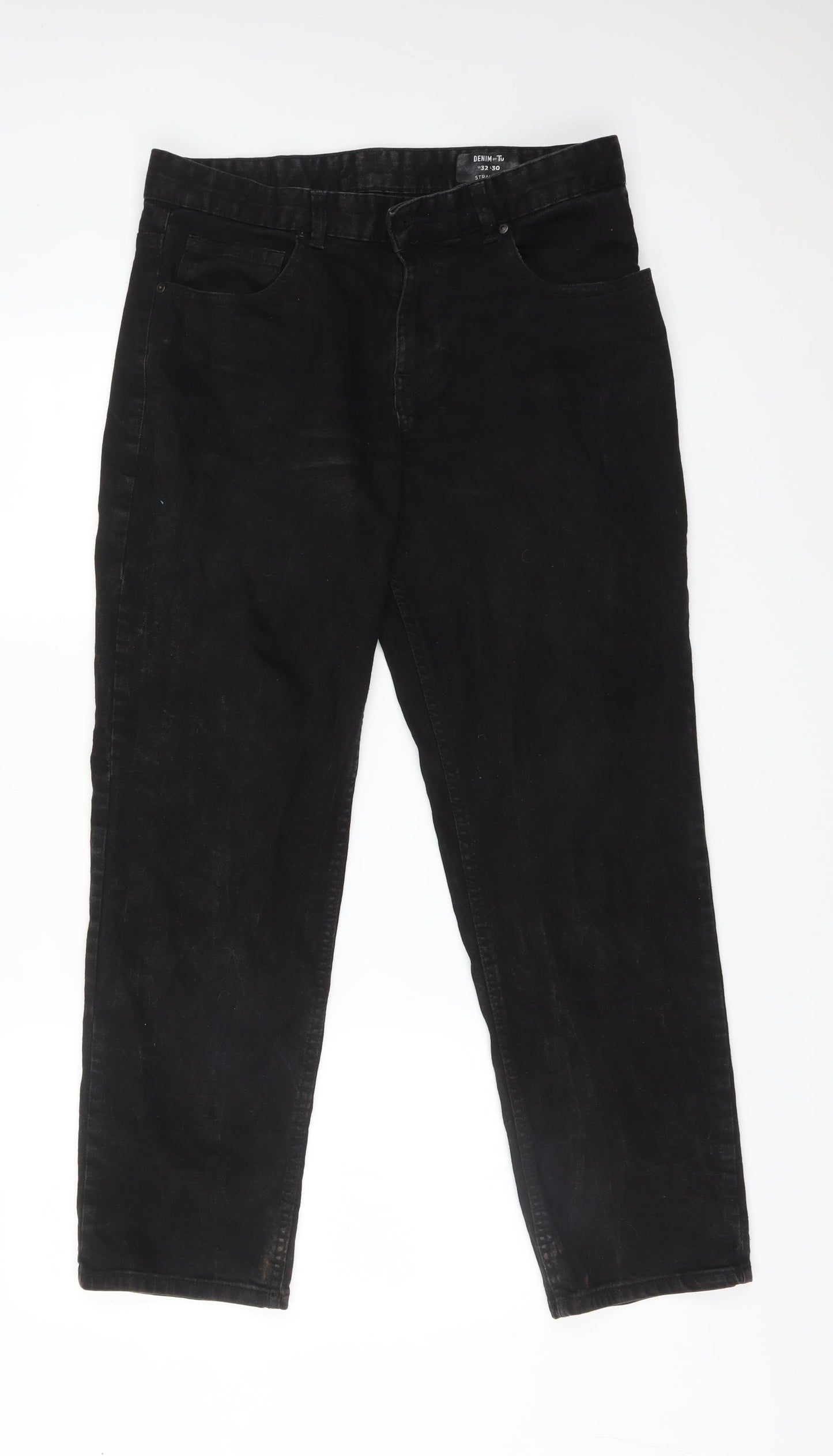 TU Mens Black  Cotton Straight Jeans Size 32 L30 in Regular