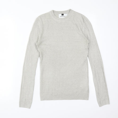 Topman Mens Grey Striped Acrylic Pullover Sweatshirt