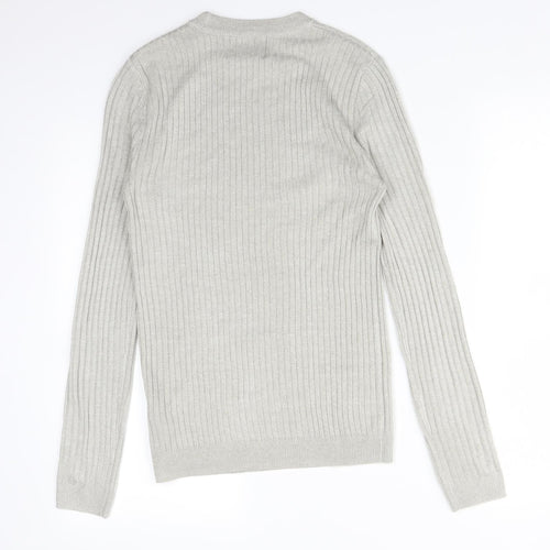Topman Mens Grey Striped Acrylic Pullover Sweatshirt