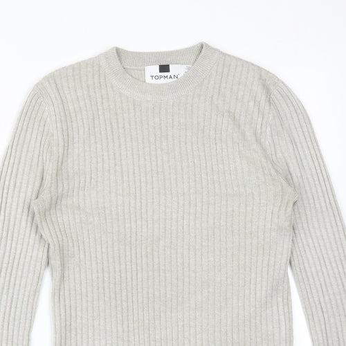 Topman Mens Grey Striped Acrylic Pullover Sweatshirt