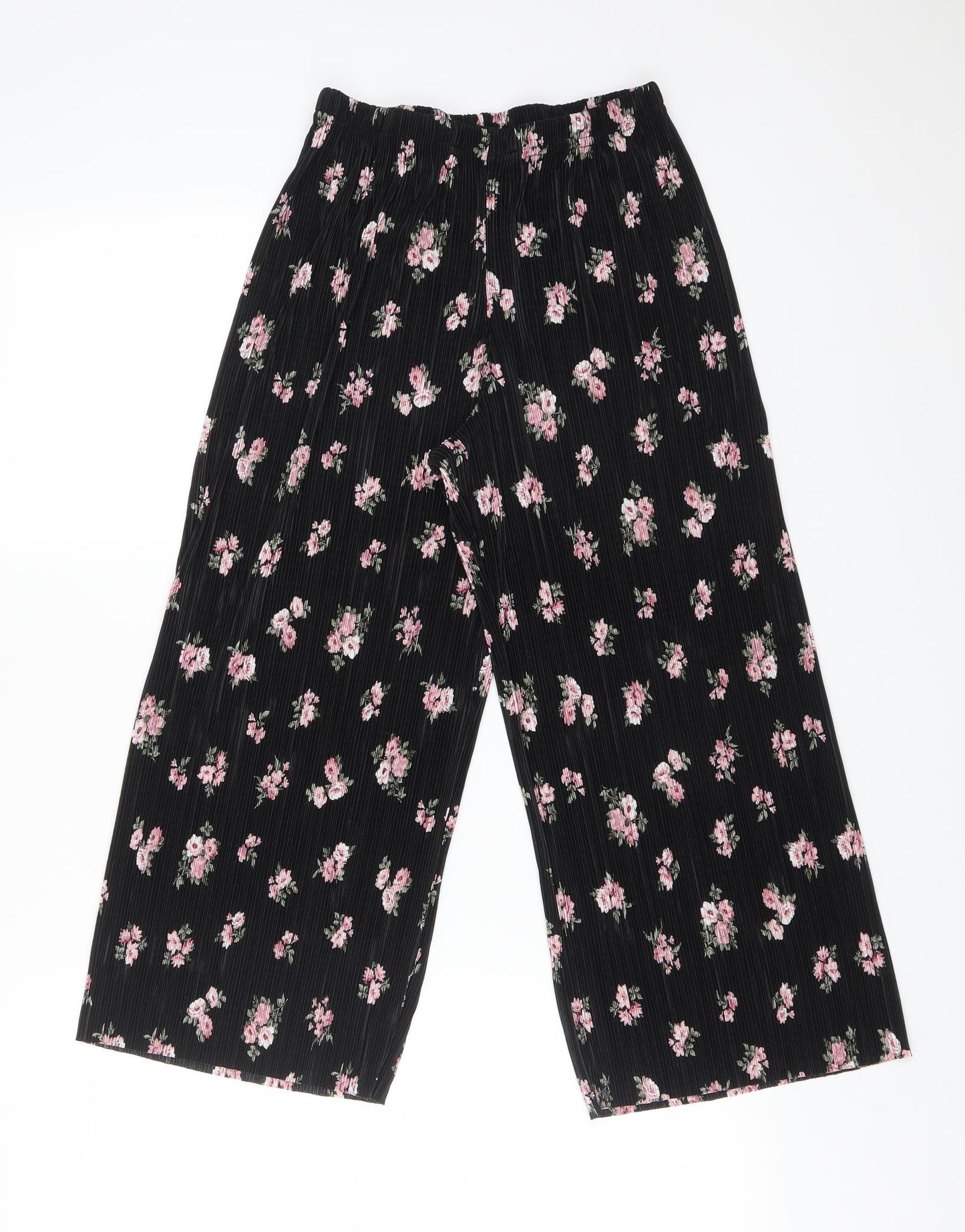 New Look Womens Black Floral Polyester Trousers  Size 10 L21 in Regular