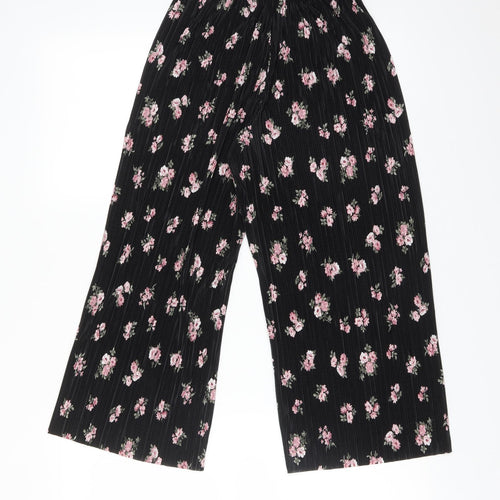 New Look Womens Black Floral Polyester Trousers  Size 10 L21 in Regular
