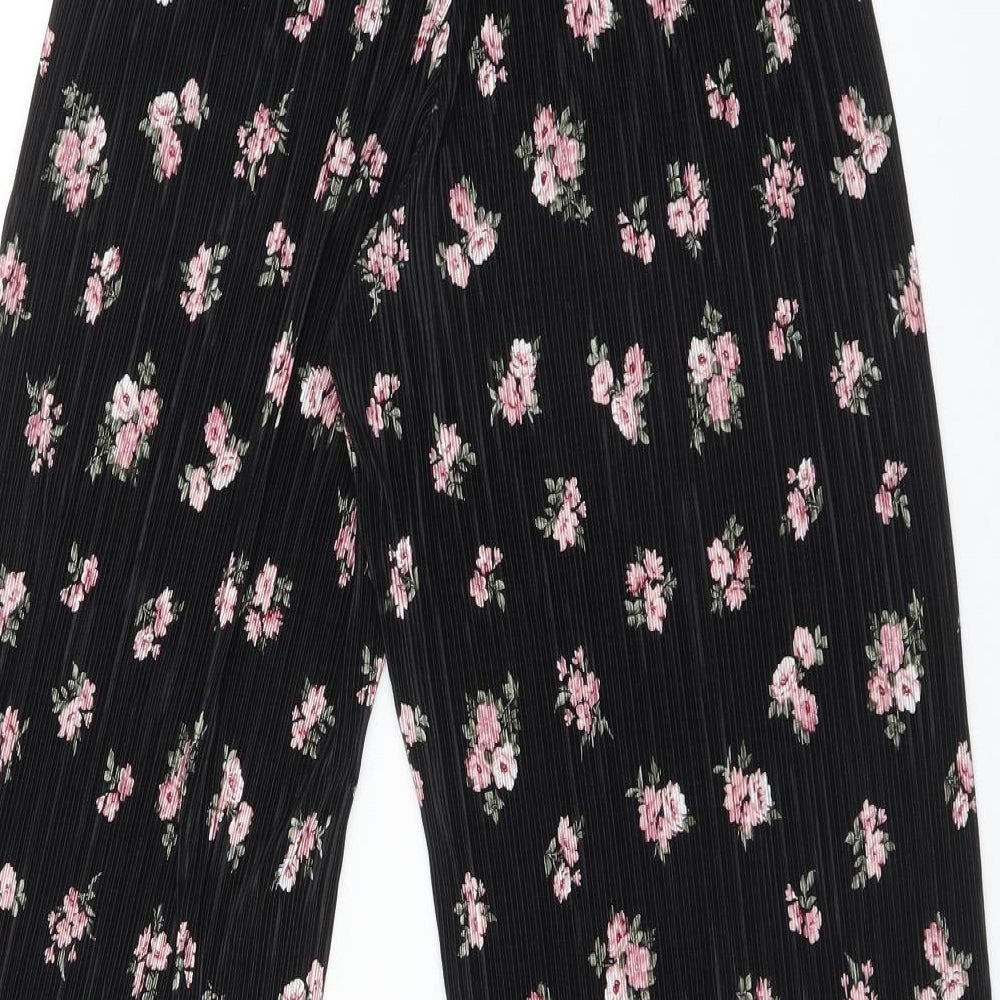 New Look Womens Black Floral Polyester Trousers  Size 10 L21 in Regular