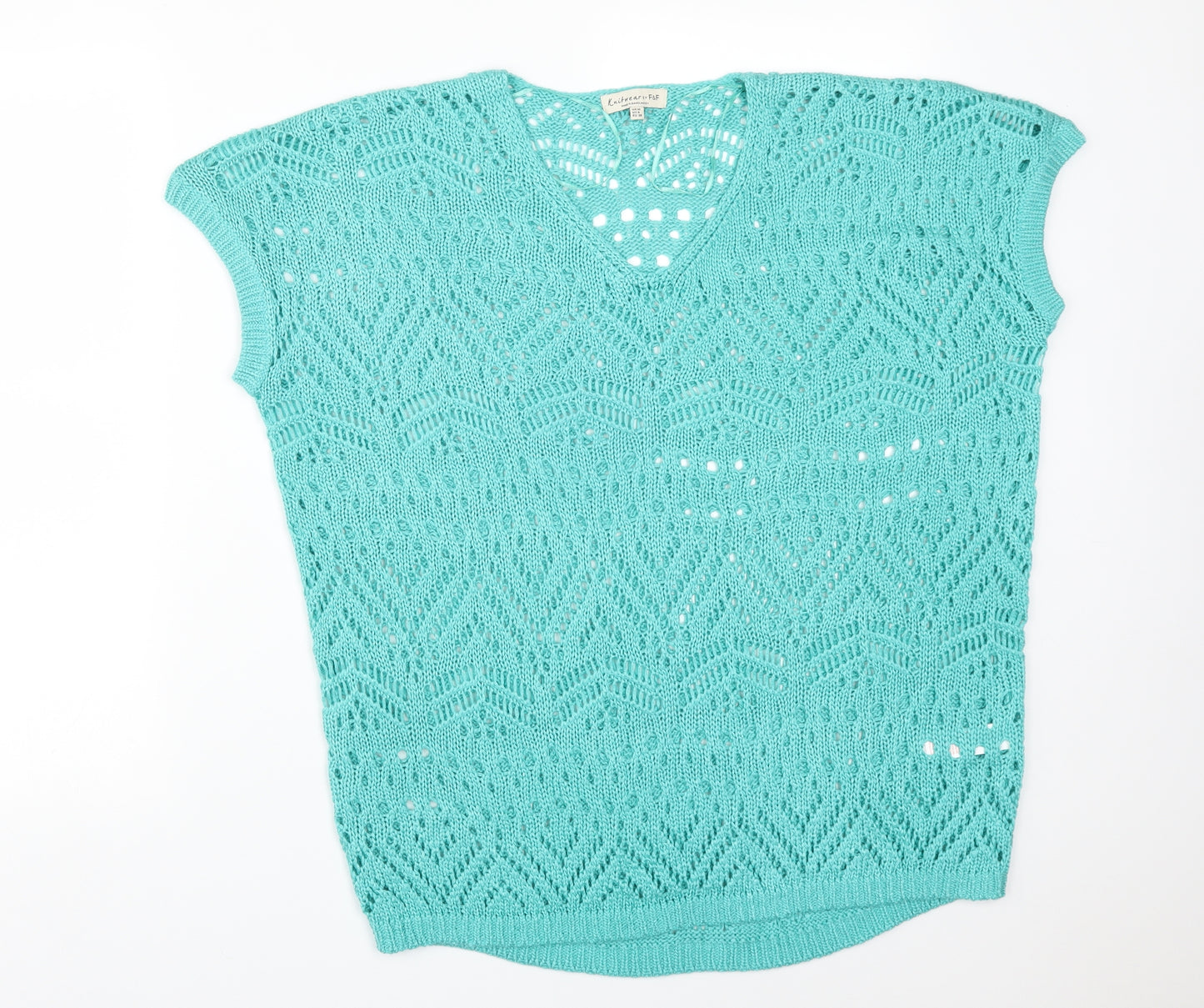 F&F Womens Green Geometric Acrylic Basic T-Shirt Size 10 V-Neck