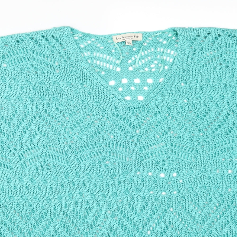 F&F Womens Green Geometric Acrylic Basic T-Shirt Size 10 V-Neck