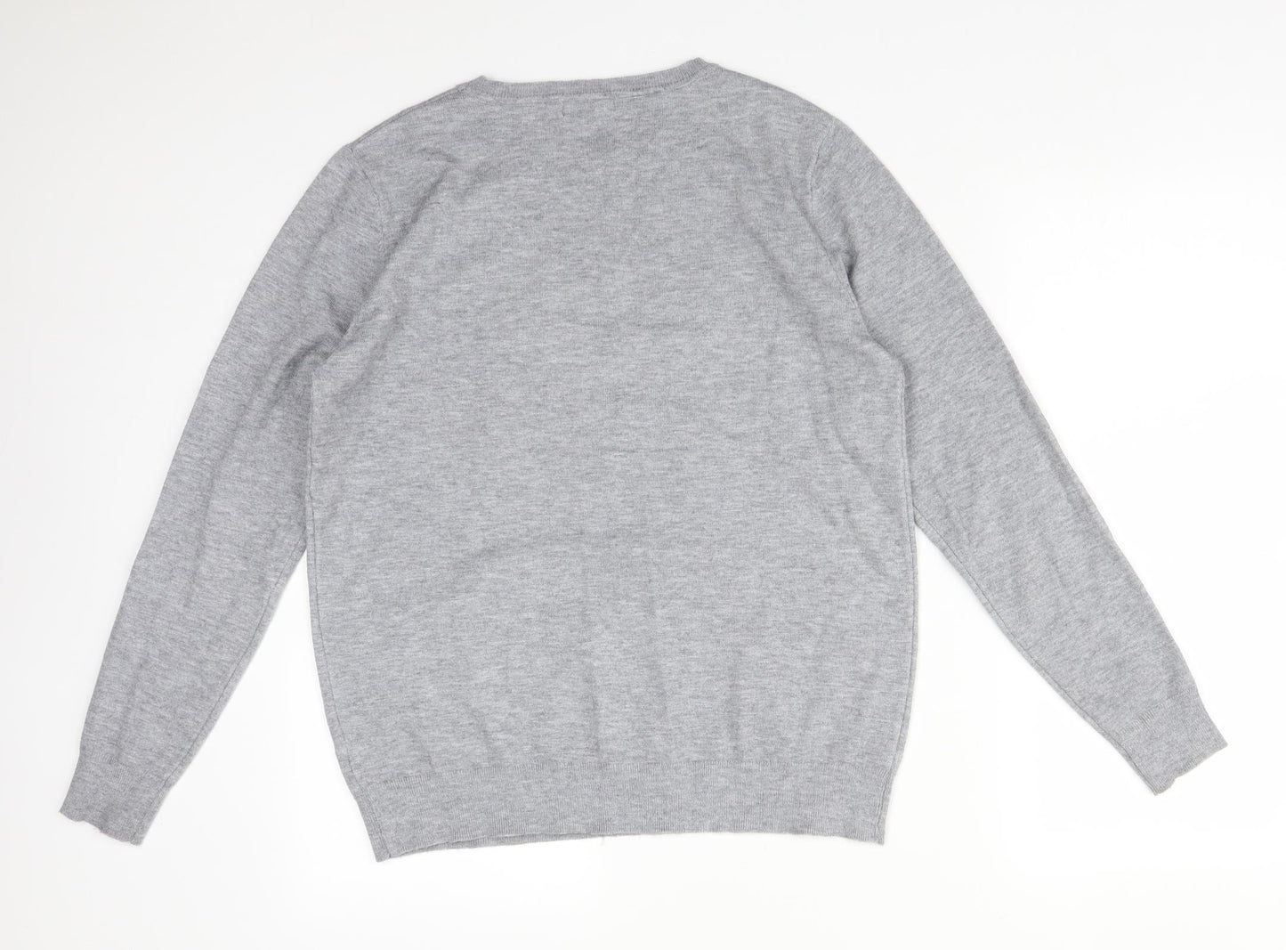 ELLIE B Womens Grey  Viscose Basic T-Shirt Size L Crew Neck - CHRISTMAS