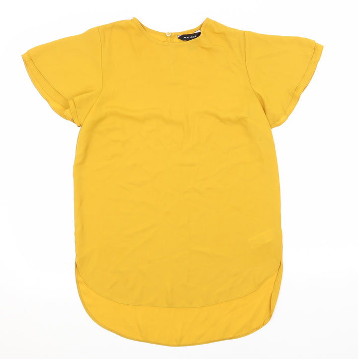 New Look Womens Orange  Polyester Basic T-Shirt Size 8 Round Neck