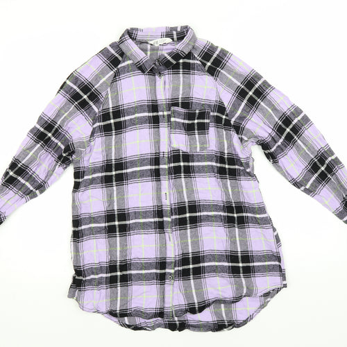 H&M Boys Blue Plaid Cotton Basic Button-Up Size 12 Years Collared