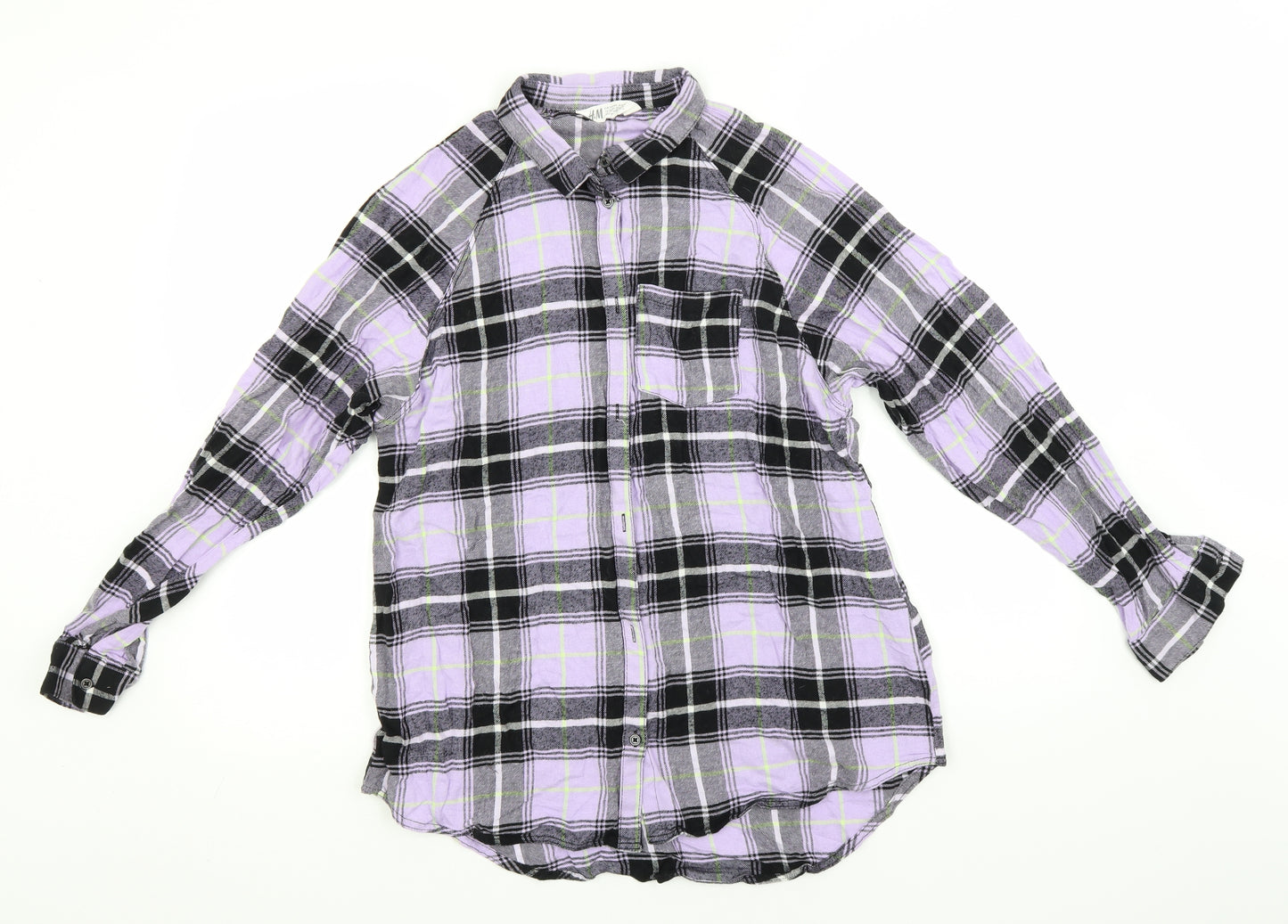 H&M Boys Blue Plaid Cotton Basic Button-Up Size 12 Years Collared
