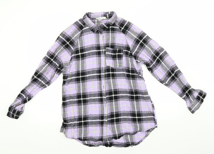 H&M Boys Blue Plaid Cotton Basic Button-Up Size 12 Years Collared