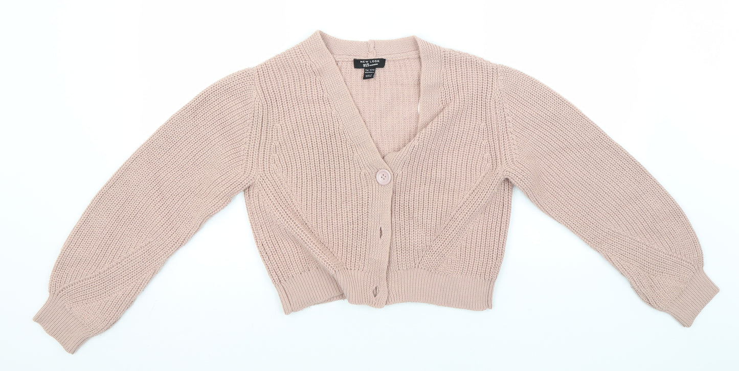 New Look Girls Beige V-Neck  Acrylic Cardigan Jumper Size 12-13 Years