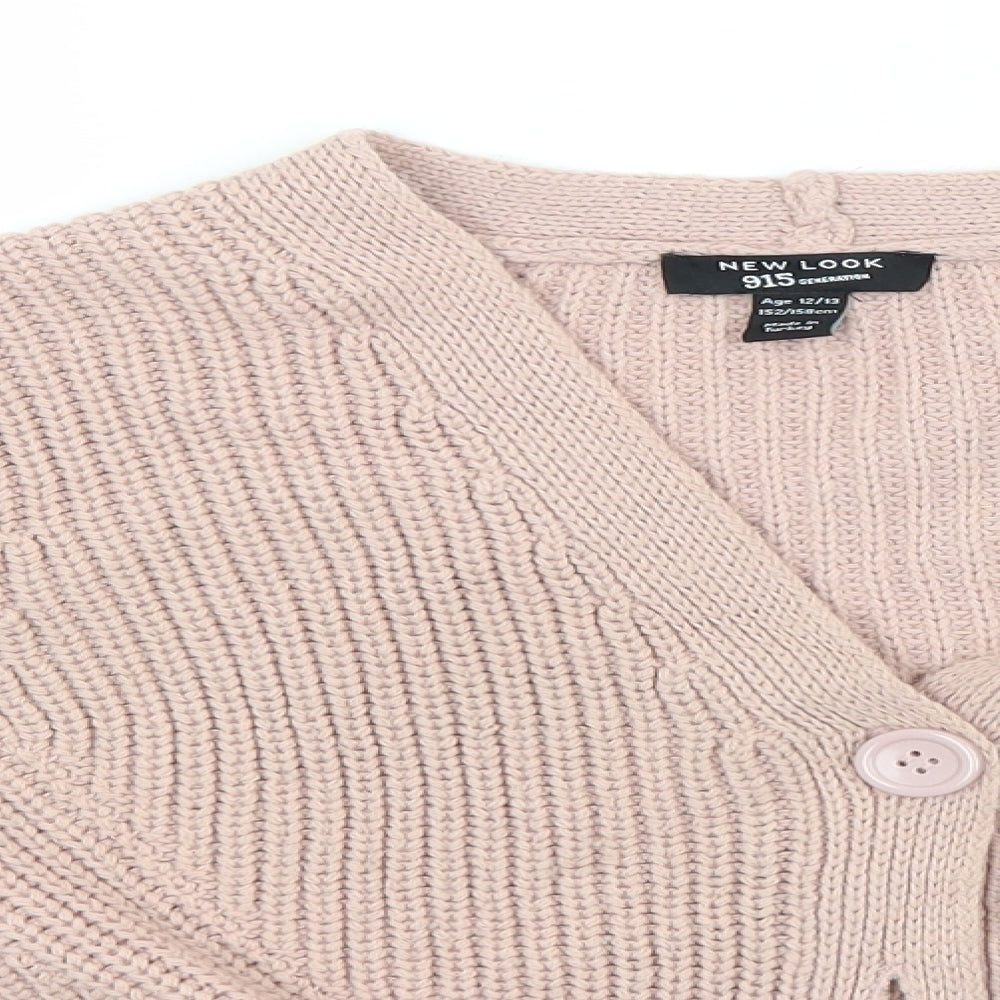 New Look Girls Beige V-Neck  Acrylic Cardigan Jumper Size 12-13 Years