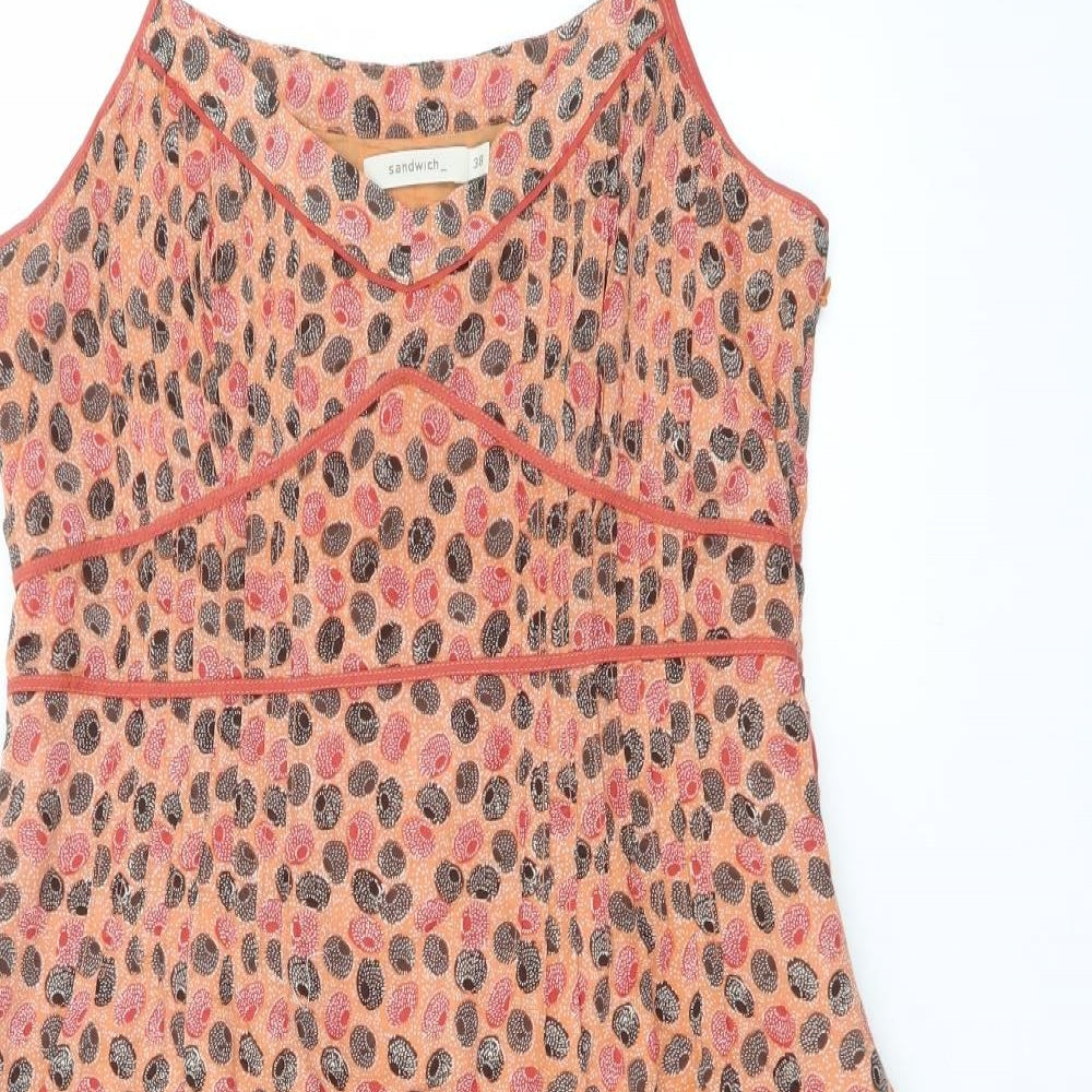 Sandwich Womens Brown Floral Cotton A-Line  Size 10  V-Neck
