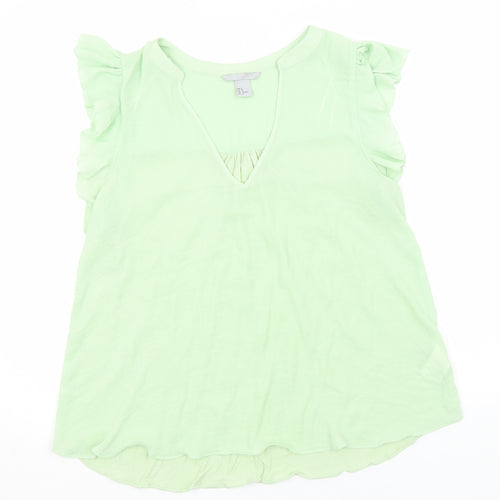 H&M Womens Green  Polyester Basic T-Shirt Size M V-Neck