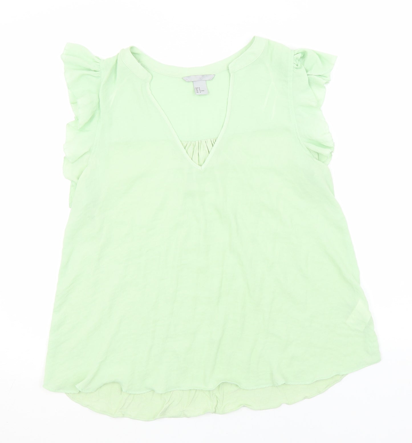 H&M Womens Green  Polyester Basic T-Shirt Size M V-Neck