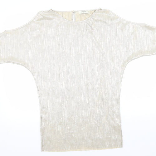 Papaya Womens Gold Striped Polyester Basic T-Shirt Size 12 Round Neck