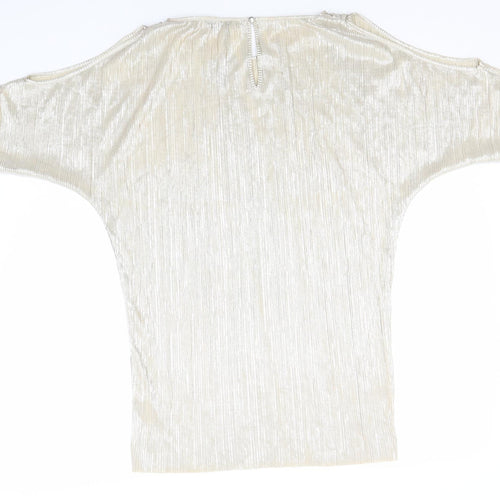 Papaya Womens Gold Striped Polyester Basic T-Shirt Size 12 Round Neck