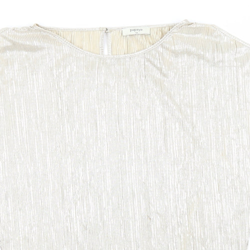 Papaya Womens Gold Striped Polyester Basic T-Shirt Size 12 Round Neck