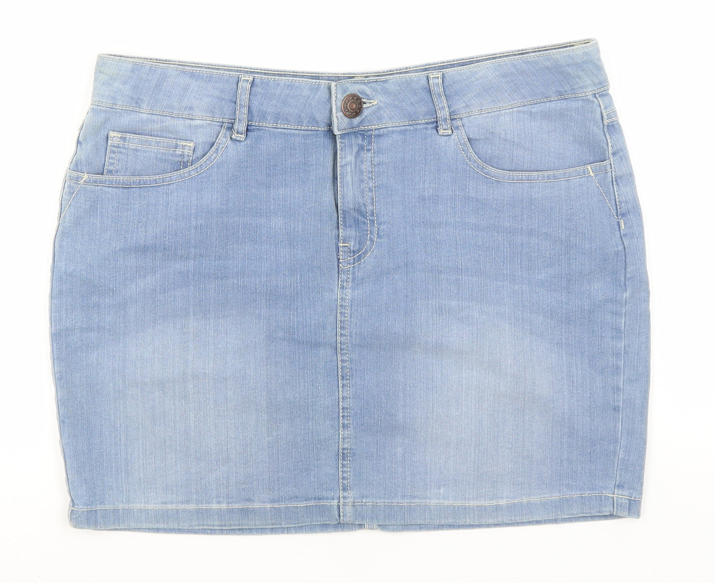F&F Womens Blue  Cotton Straight & Pencil Skirt Size 12