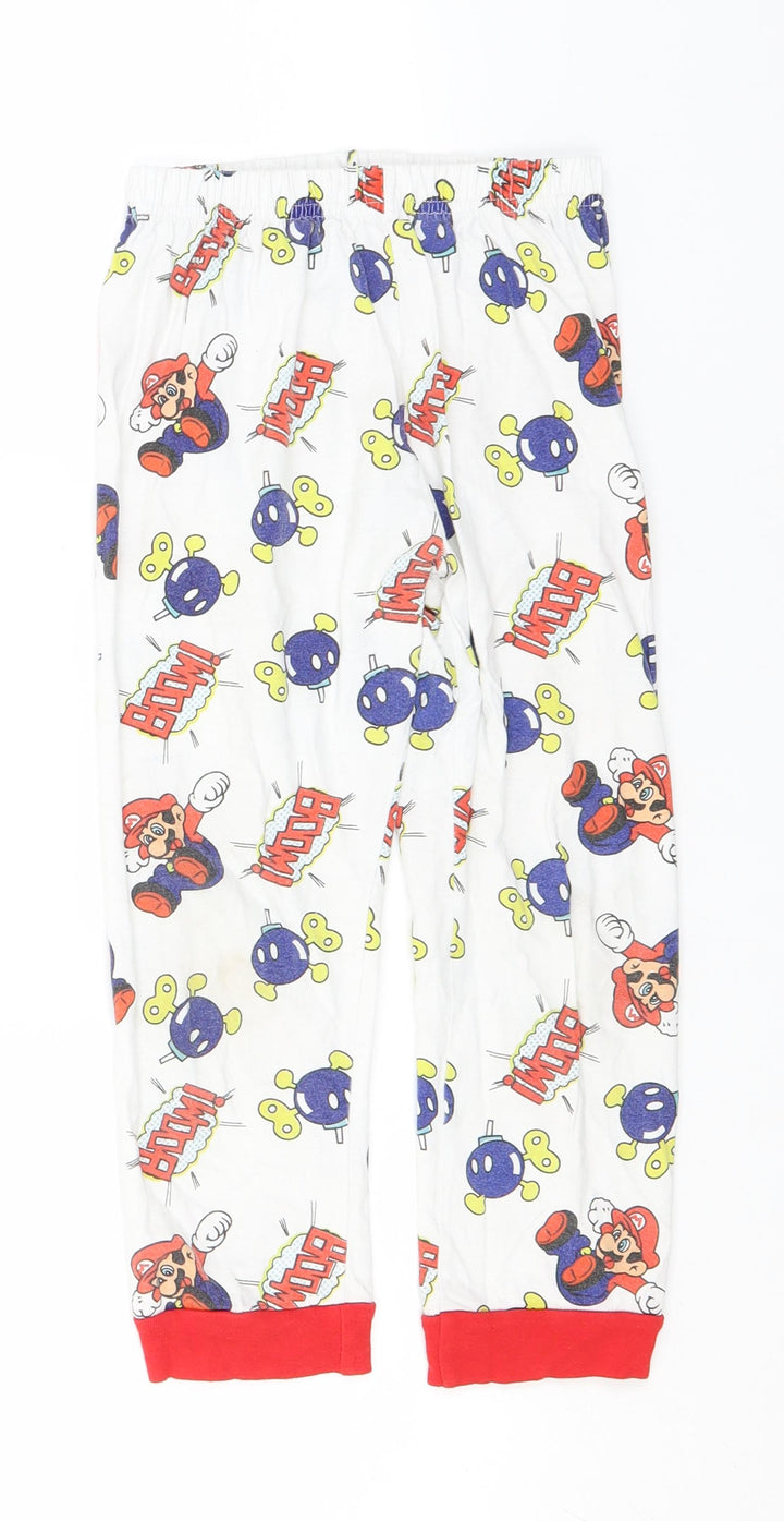 Mario Girls White Geometric Cotton Pyjama Pants Size 8-9 Years