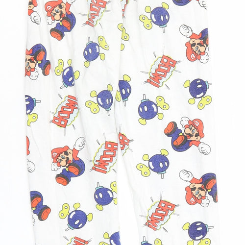 Mario Girls White Geometric Cotton  Pyjama Pants Size 8-9 Years