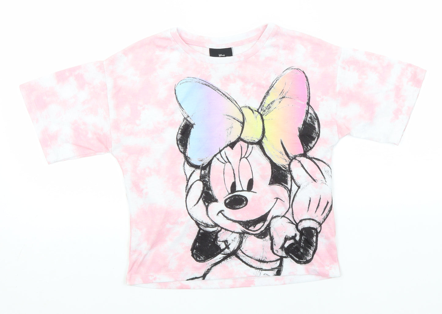 Disney Girls Pink  Polyester Basic T-Shirt Size 6 Years Round Neck  - Minnie Mouse