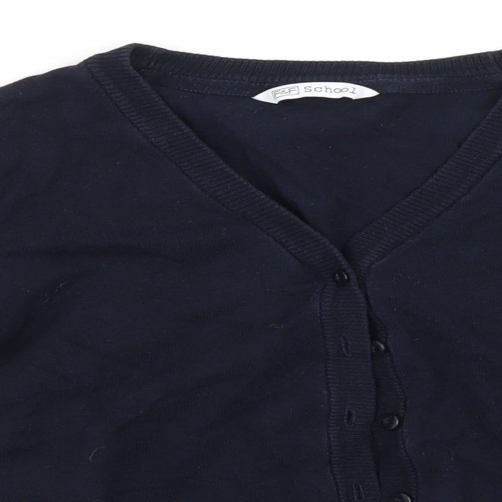 F&F Girls Blue V-Neck  Cotton Cardigan Jumper Size 8-9 Years   - School