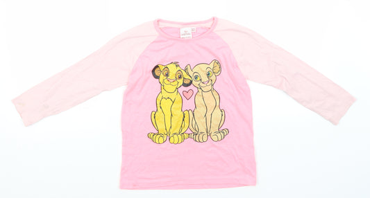 Front view of Disney girls’ pink solid polyester top pyjama top, size 6-7, years - lion king