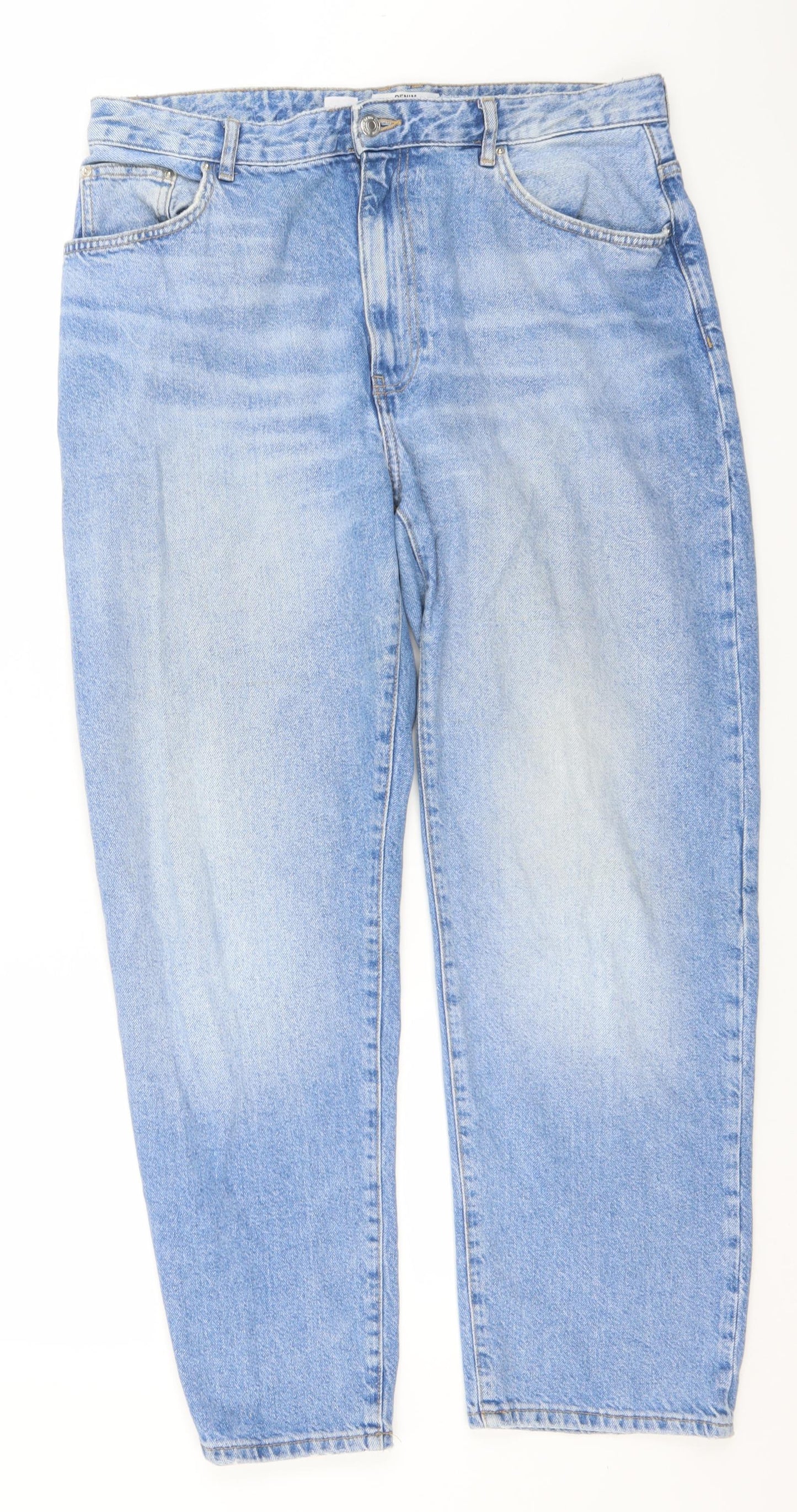Bershka Womens Blue  Cotton Straight Jeans Size 14 L29 in Regular  - The Baggy