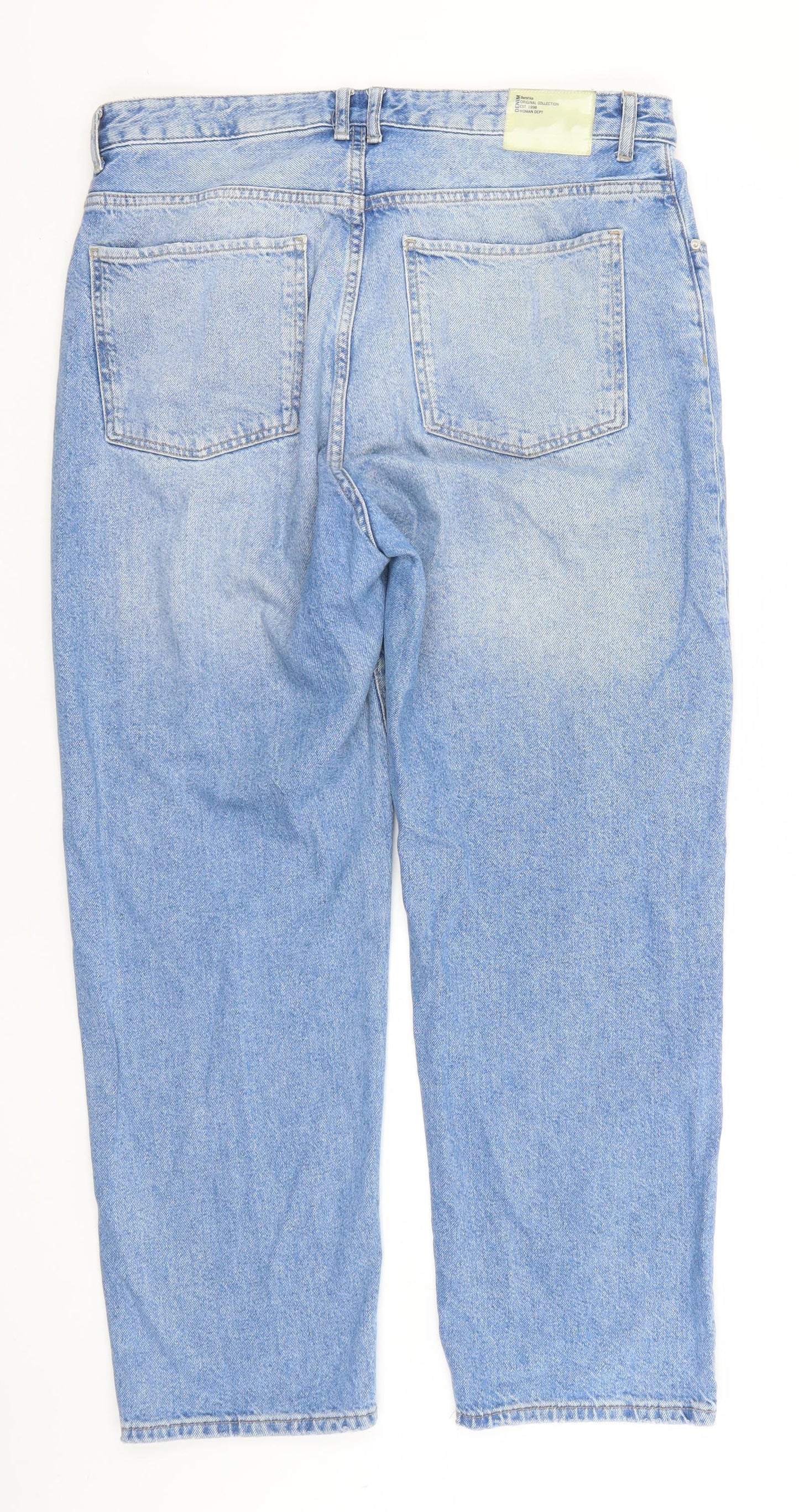 Bershka Womens Blue  Cotton Straight Jeans Size 14 L29 in Regular  - The Baggy