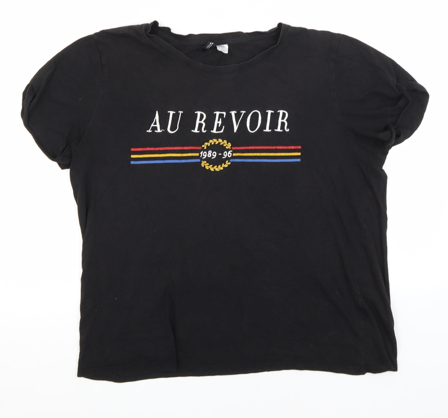 Divided Womens Black   Basic T-Shirt Size L Round Neck - Au Revoir 1989 - 96
