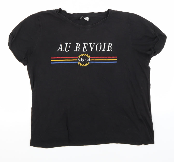 Divided Womens Black   Basic T-Shirt Size L Round Neck - Au Revoir 1989 - 96