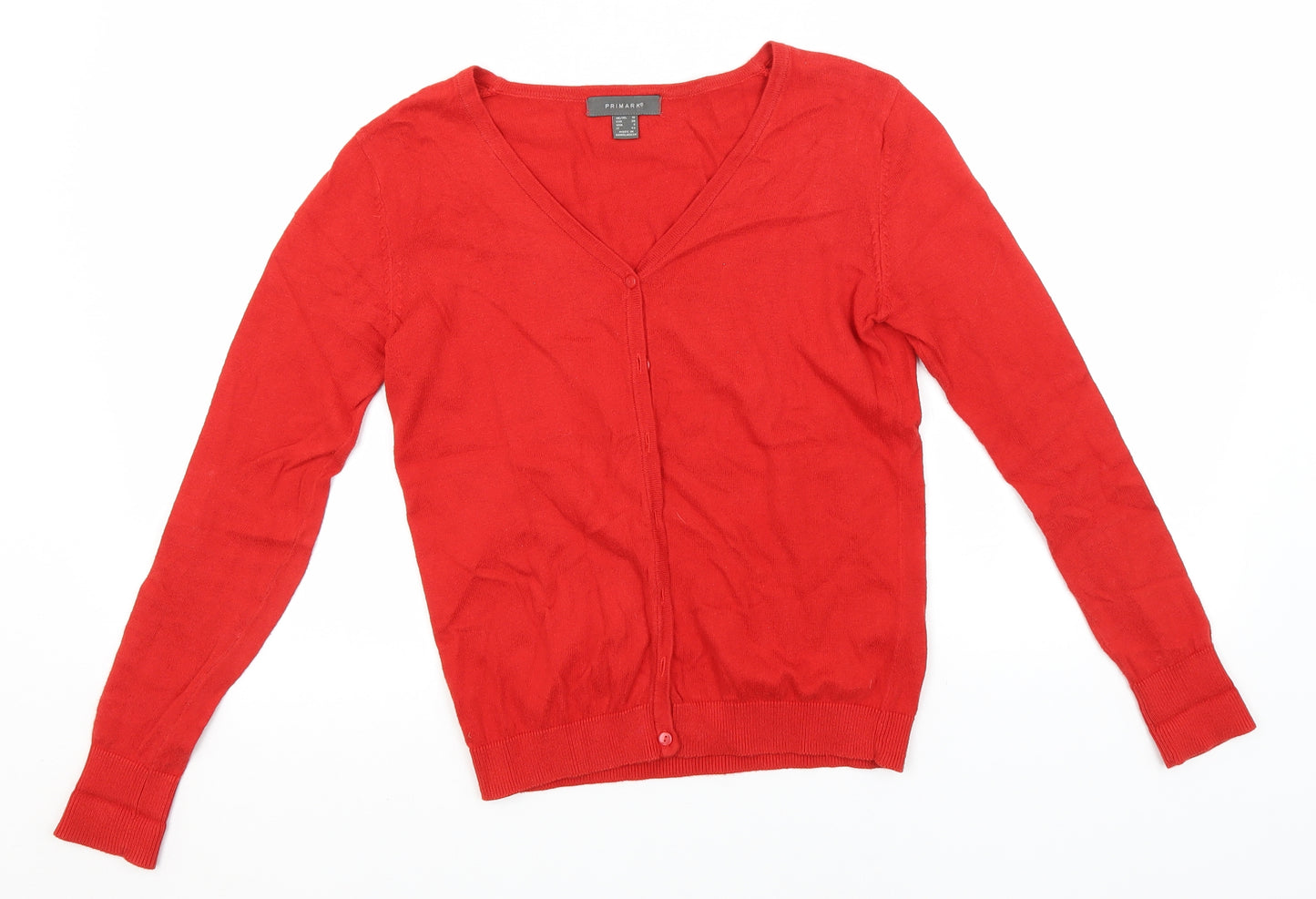 Primark Womens Red V-Neck  Cotton Cardigan Jumper Size 10